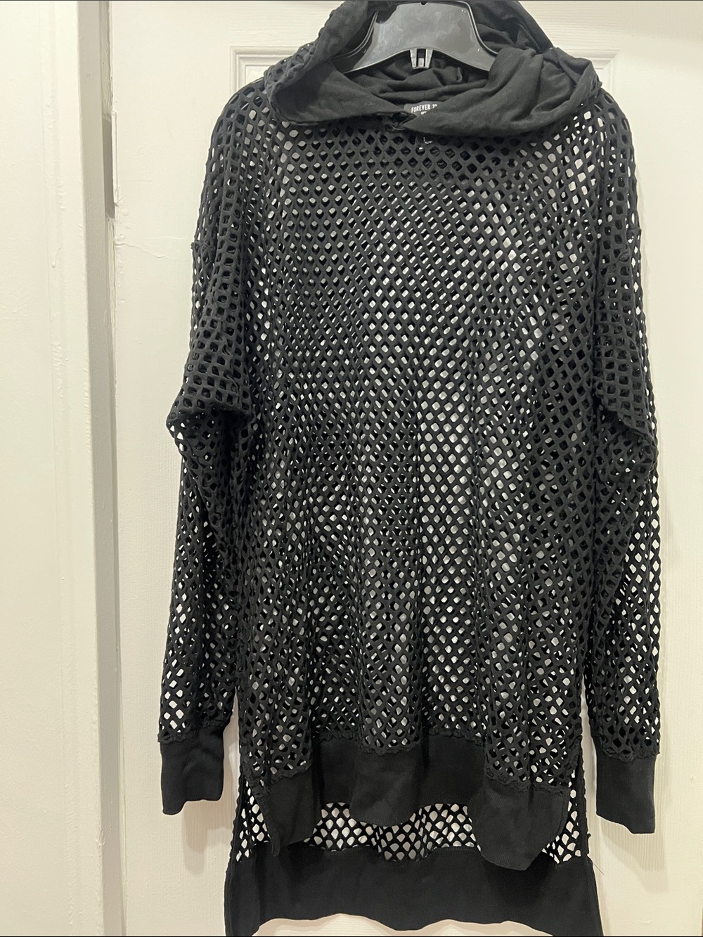 Forever 21 Black Open-Knit Hooded Swim Coverup